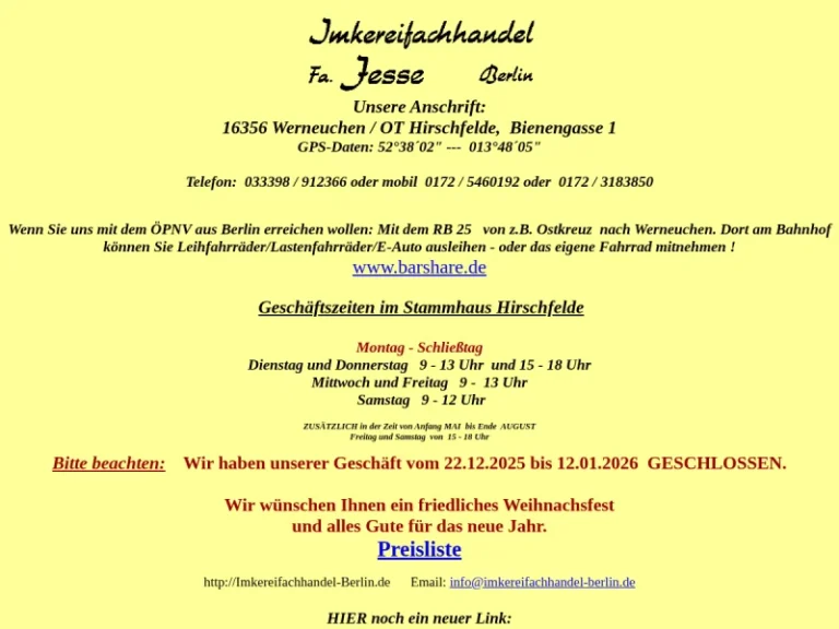 Imkereifachhandel Berlin – Evelyn und Günther Jesse - Brandenburg in Werneuchen