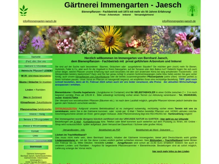 Gärtnerei Immengarten Bernhard Jaesch, Meisterfachbetrieb mit mehr als 45 Jahren Erfahrung - Niedersachsen in Springe
